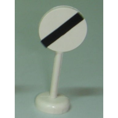 white road sign with post round with black bar pattern - single piece unit
