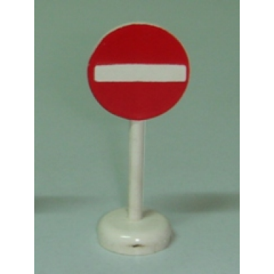 white road sign with post round with no entry thoroughfare pattern - single piece unit