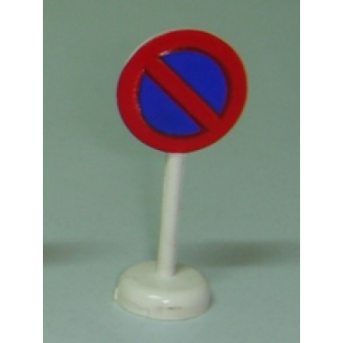 white road sign with post round with no parking blue pattern - single piece unit