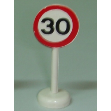 white road sign with post round with 30 pattern - single piece unit