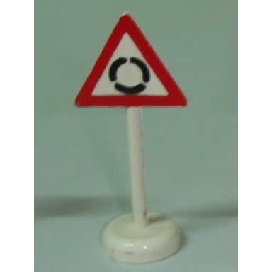 white road sign with post triangle with roundabout pattern - single piece unit
