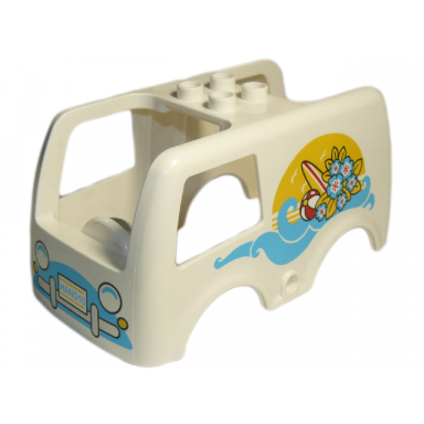 white duplo car body bus small 4 studs on top with sea pattern