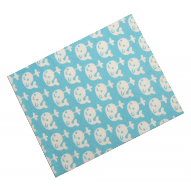 white duplo cloth blanket 8 x 10 cm with whales on medium azure background pattern