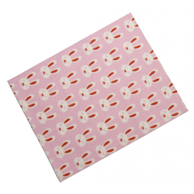 white duplo cloth blanket 8 x 10 cm with bunny rabbit on bright pink background pattern