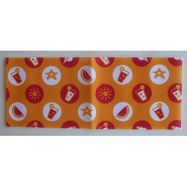 white duplo cloth blanket 8 x 20 cm with orange and red picnic pattern