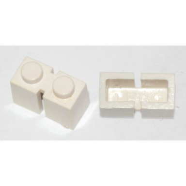 white brick 1 x 2 without bottom tube slotted with 2 slots opposite