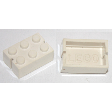 white brick 2 x 3 without bottom tubes slotted with 2 slots opposite