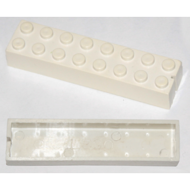 white brick 2 x 8 without bottom tubes slotted with 1 slot