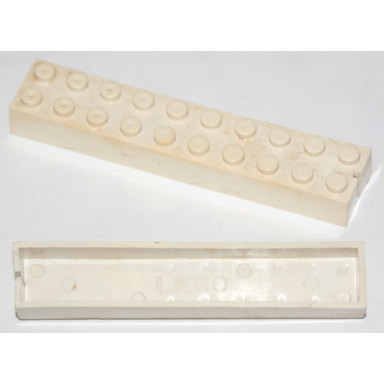 white brick 2 x 10 without bottom tubes slotted with 1 slot