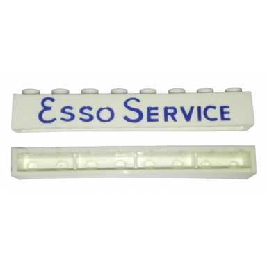 white brick 1 x 8 without bottom tubes with cross side supports with blue esso service long pattern