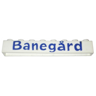 white brick 1 x 8 without bottom tubes with cross side supports with blue banegã¥rd pattern