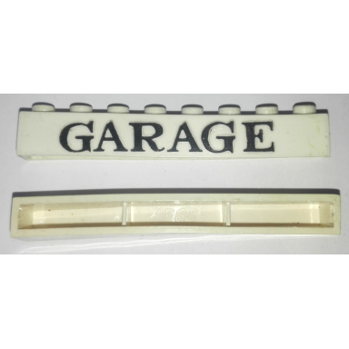 white brick 1 x 8 without bottom tubes with cross side supports with black garage serif pattern