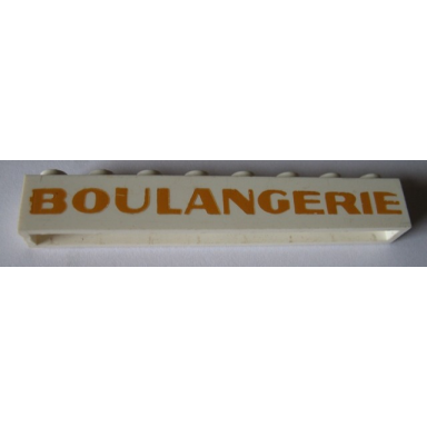 white brick 1 x 8 without bottom tubes with cross side supports with gold boulangerie pattern