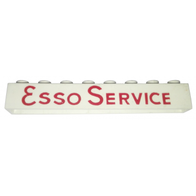white brick 1 x 8 without bottom tubes with cross side supports with red esso service long pattern
