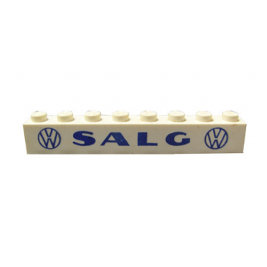 white brick 1 x 8 without bottom tubes with cross side supports with blue vw salg vw bold pattern
