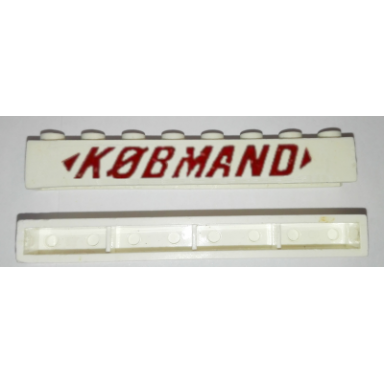 white brick 1 x 8 without bottom tubes with cross side supports with red kobmand and 2 arrows pattern kãbmand