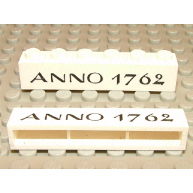 white brick 1 x 6 without bottom tubes with cross side supports with black anno 1762 pattern
