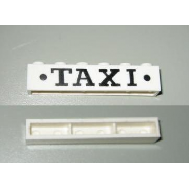 white brick 1 x 6 without bottom tubes with cross side supports with black taxi and dots bold pattern