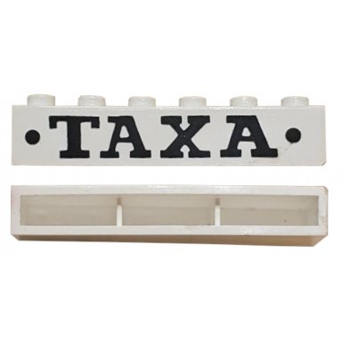 white brick 1 x 6 without bottom tubes with cross side supports with black taxa and dots bold pattern