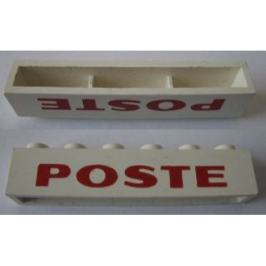 white brick 1 x 6 without bottom tubes with cross side supports with red poste pattern