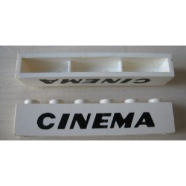 white brick 1 x 6 without bottom tubes with cross side supports with black cinema slanted thick pattern