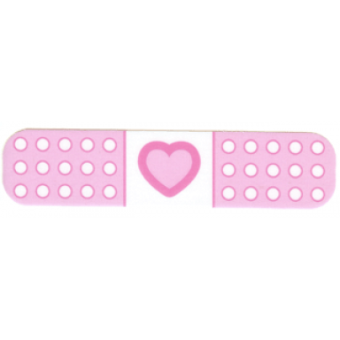 white duplo cloth bandage band aid 3 x 13 with pink heart and round ends