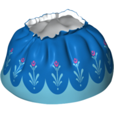 white duplo wear cloth skirt satin with blue layered top skirt and medium azure and magenta flowers pattern