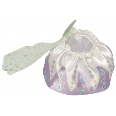 white duplo wear cloth skirt satin with medium lavender hem and silver sparkles pattern