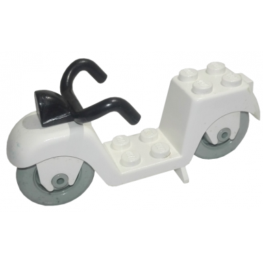 white fabuland scooter with black handlebars and light gray wheels