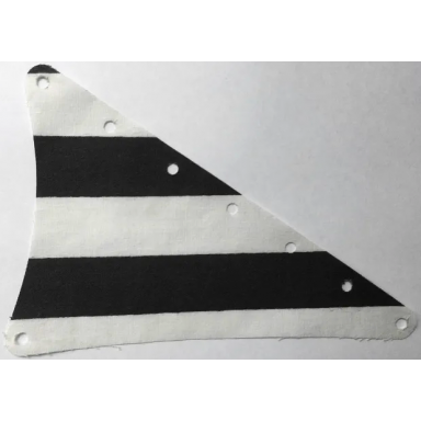 white cloth sail triangular 15 x 22 with black thick stripes pattern