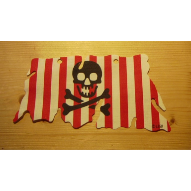white cloth sail 21 x 11 with red stripes skull and crossbones pattern tatters