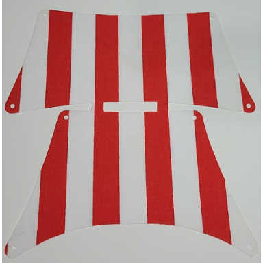 white cloth sail assembly of 2 sails with red thick stripes pattern