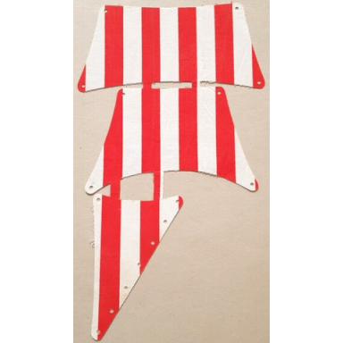 white cloth sail assembly of 3 sails with red thick stripes pattern