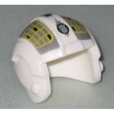 white minifigure headgear helmet sw rebel pilot with yellow grid on dark bluish gray pattern
