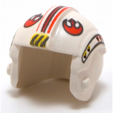 white minifigure headgear helmet sw rebel pilot with red rebel alliance symbol stripes and side pattern