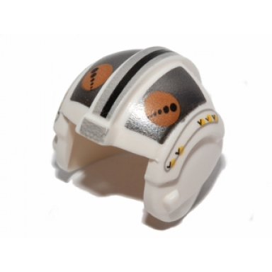 white minifigure headgear helmet sw rebel pilot with flat silver rectangles medium nougat and black circles pattern theron nett