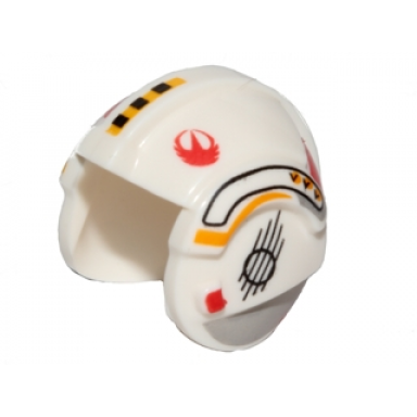 white minifigure headgear helmet sw rebel pilot with red rebel logo and black and yellow stripes pattern y-wing pilot