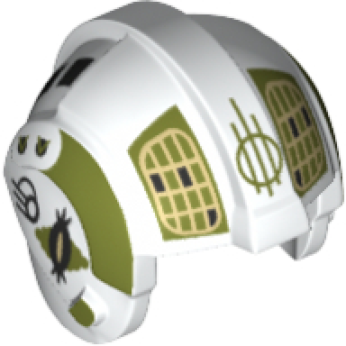 white minifigure headgear helmet sw rebel pilot with olive green stripes and tan grids pattern jon dutch vander gold leader