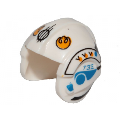white minifigure headgear helmet sw rebel pilot with bright light orange rebel alliance symbol and blue markings pattern sandspeeder gunner