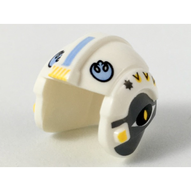 white minifigure headgear helmet sw rebel pilot with bright light blue rebel alliance symbol and dark bluish gray sides pattern