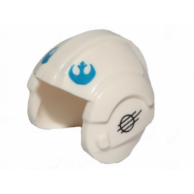 white minifigure headgear helmet sw rebel pilot with blue rebel alliance symbol and black stripes with circle on sides pattern