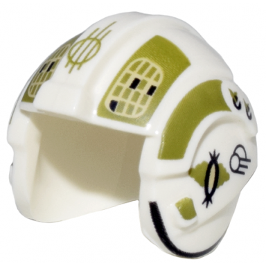 white minifigure headgear helmet sw rebel pilot with olive green stripes and tan grids black line on lower edge pattern jon dutch vander gold leader