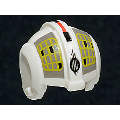 white minifigure headgear helmet sw rebel pilot with yellow grid on dark gray pattern