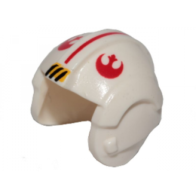 white minifigure headgear helmet sw rebel pilot with red rebel alliance symbol and stripe pattern