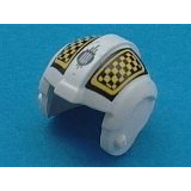 white minifigure headgear helmet sw rebel pilot with yellow and black checkered pattern