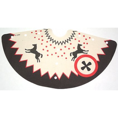 white cloth tepee cover with black edge and horses pattern