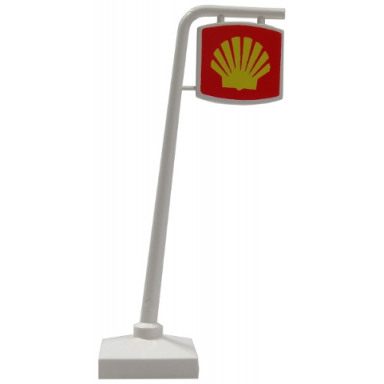 white road sign cantilever curved with shell logo pattern