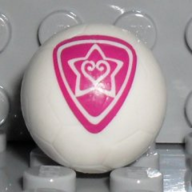 white ball sports soccer with 2 magenta outlined heart and star pattern