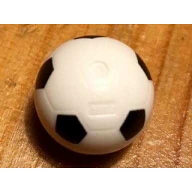 white ball sports soccer with black pentagons pattern - no pentagon at injection point
