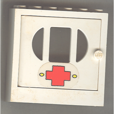 white fabuland door frame 2 x 6 x 5 with white door with red cross pattern sticker - sets 137-1 347-3